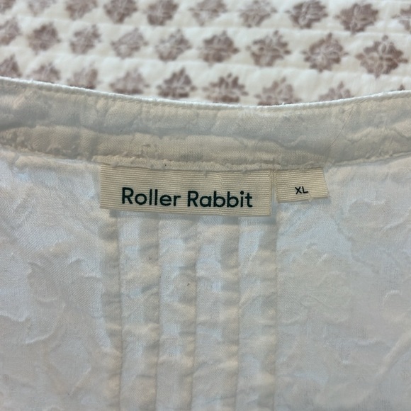 Roller Rabbit Tunic Notch Collar Tassel Belted White Cotton Flutter Sleeve Top - Picture 6 of 14